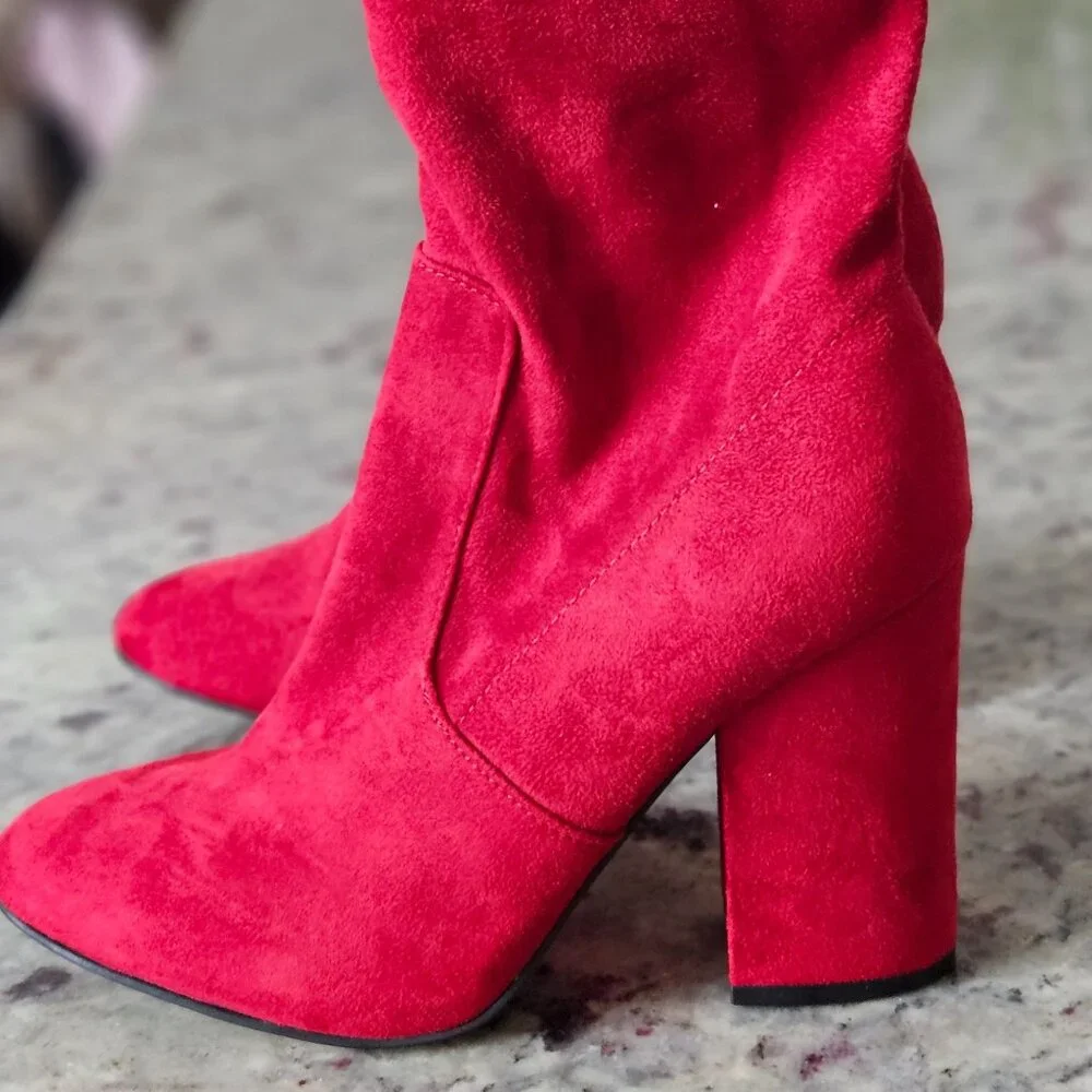 Marc Fisher Red Suede Ankle Boots, size 7.5